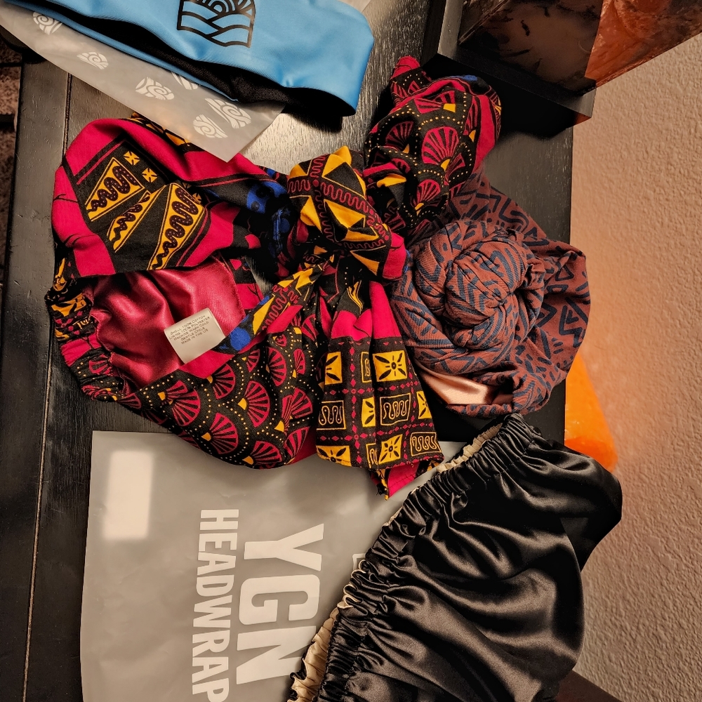 You Go Natural Lot of headwraps, headband, and sleep bonnet.